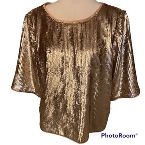 J. CREW TOP BLOUSE PALE PINK SEQUINS SHORT SLEEVES BLACK BOW TIE BACK SIZE 8
